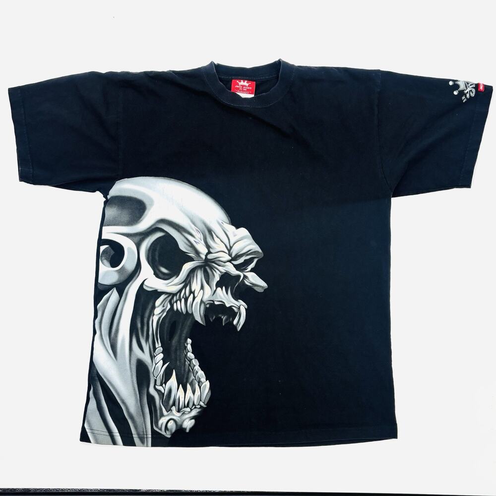 Vintage JNCO Jeans Shirt Mens XL Black Flame Skull Graphic Tee Made USA 90s Y2K